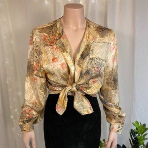 Vintage Silk Pink and Beige Patterned Blouse